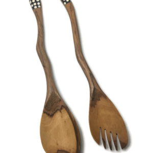 Curved/Crooked Design Olive Wood Salad Set