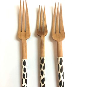 Olive Wood Tined Fork with Bone Inlay