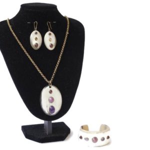 Horn Gemstone Necklace/Earrings Set