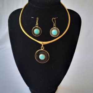 Brass Horn Necklace Set with Stone