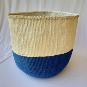 Hand woven Recycled paper white/,Blue basket.