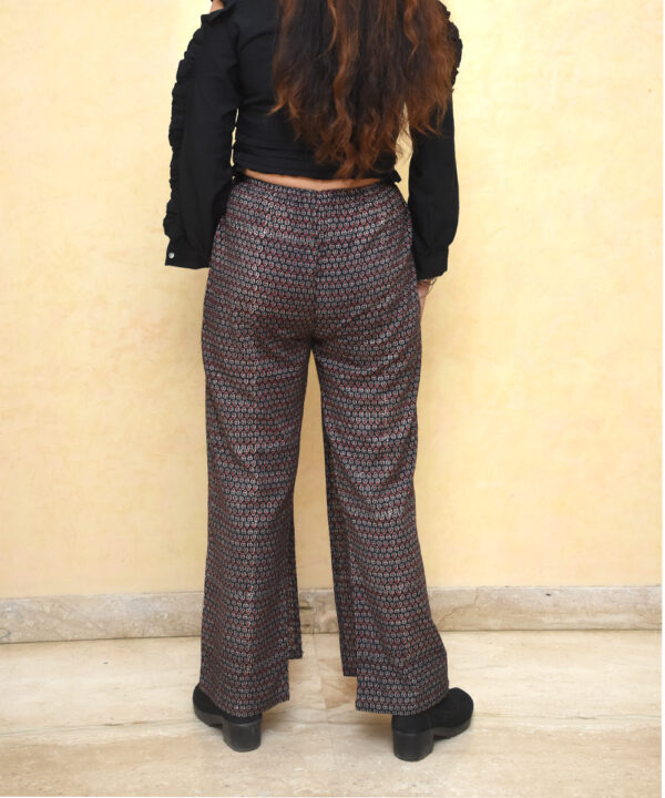 Black Red Cotton Handprinted Wrap Pants 3