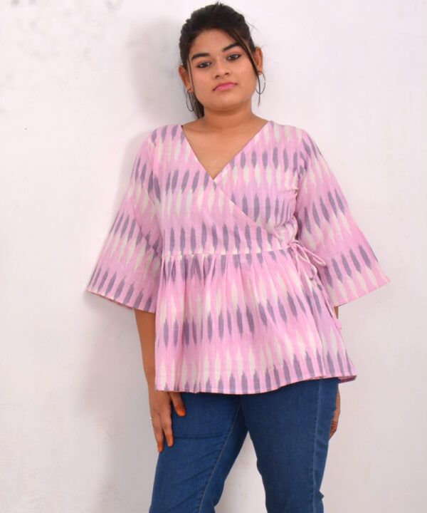 Pink Ikat Lolly handwoven wrap cotton Peplum Top 1