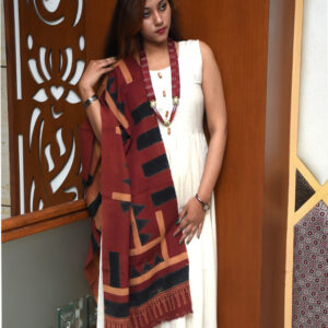 Red Bamboo Handwoven abstract print scarf