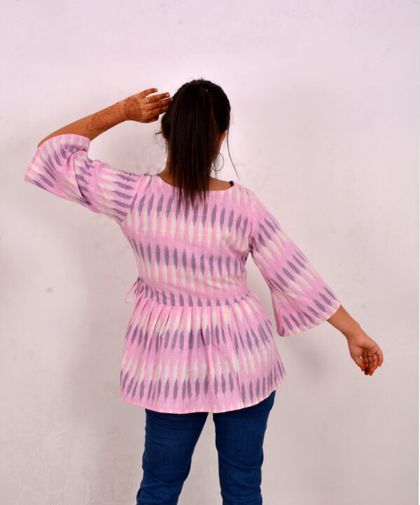 Pink Ikat Lolly handwoven wrap cotton Peplum Top 3