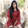 Red Handwoven Cotton Linen Short Handprinted Caftan 1