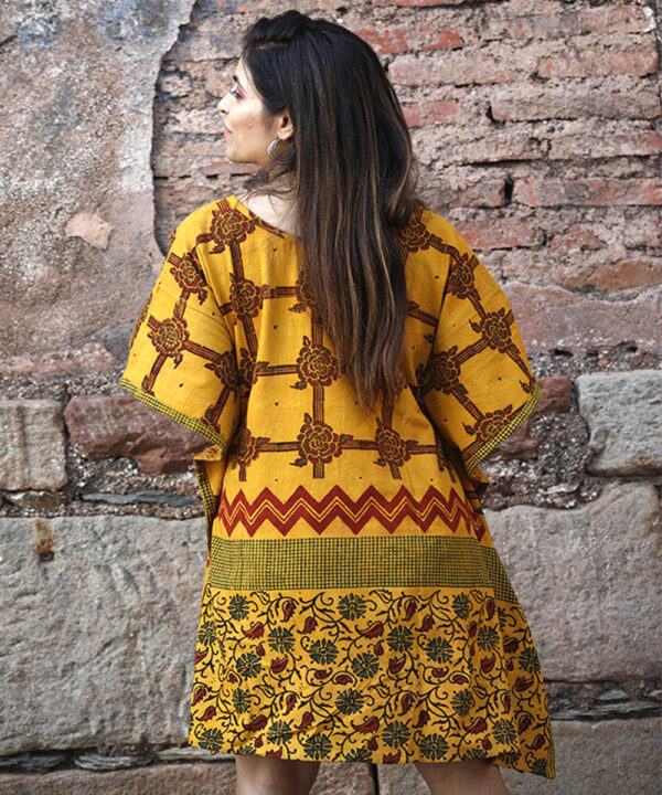 Sun kissed Organic cotton Hand printed Short Caftan Dress 4